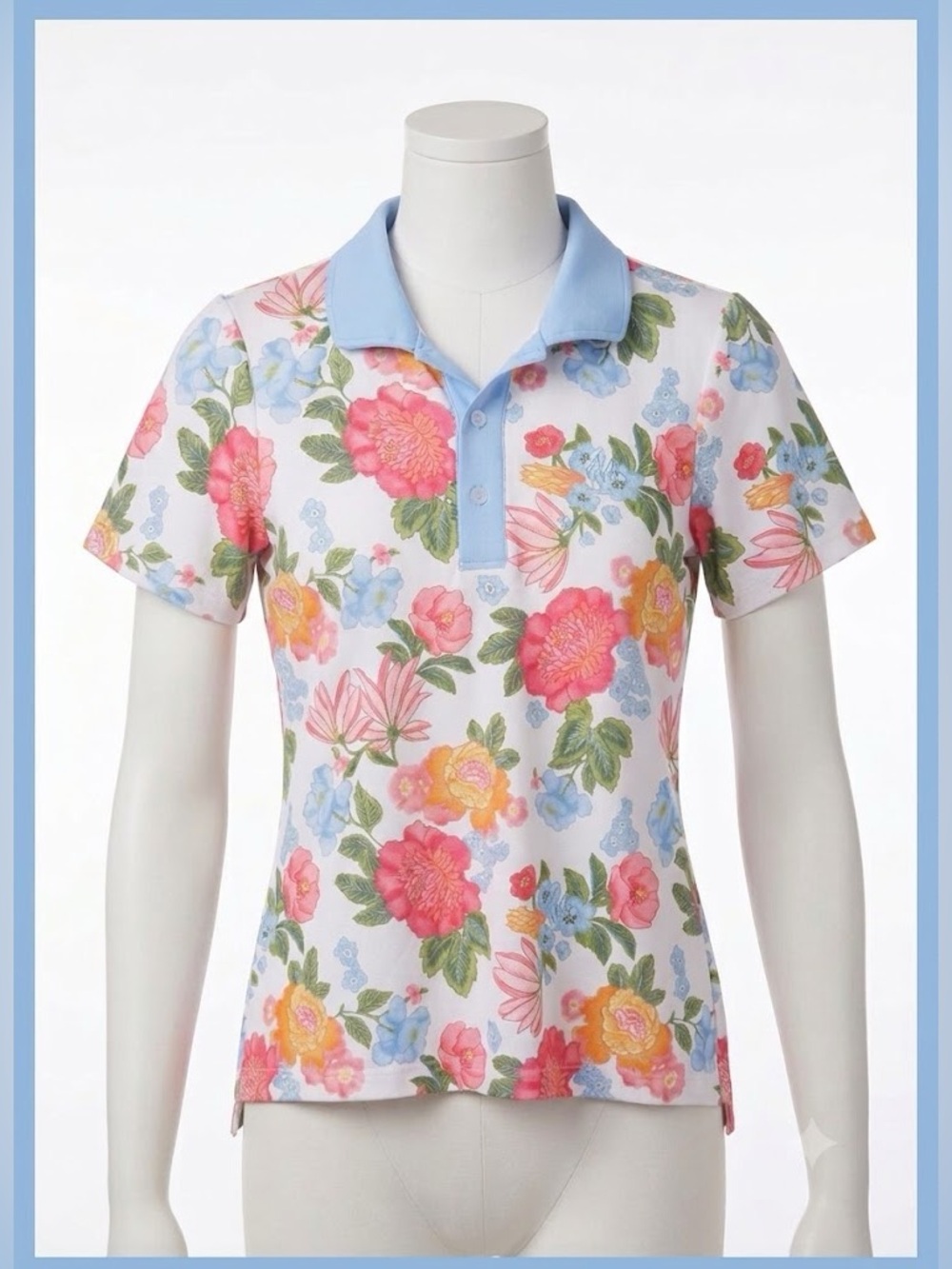 Smith & Quinn Reagan Floral Golf Polo S Small Peony Blue Collar Puff Sleeve Top